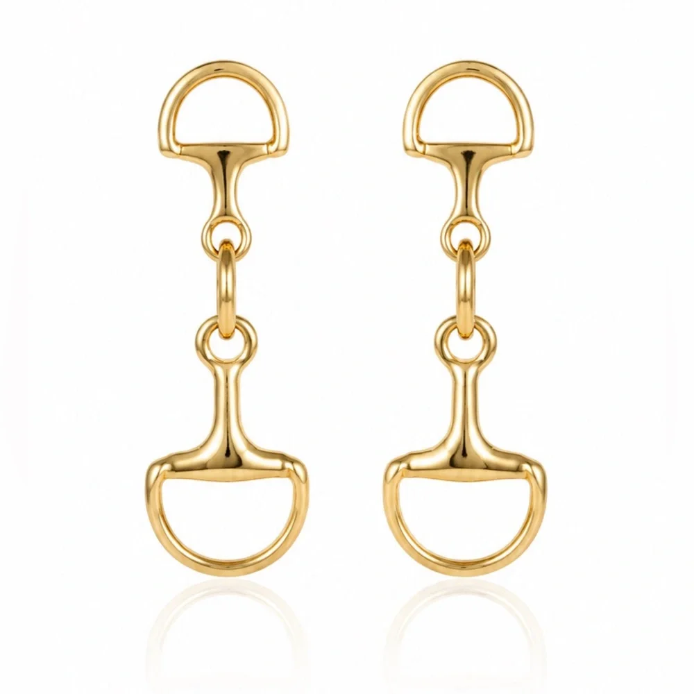 Minimalist Design Gold Horsebit Drop Earrings